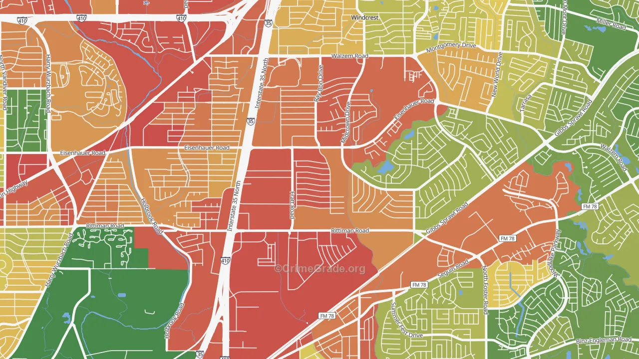 Park Village, San Antonio, TX Map of Theft Rates