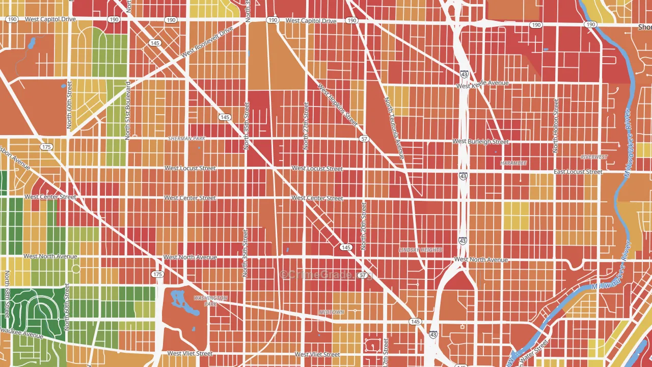Park West, Milwaukee, WI Map of Theft Rates