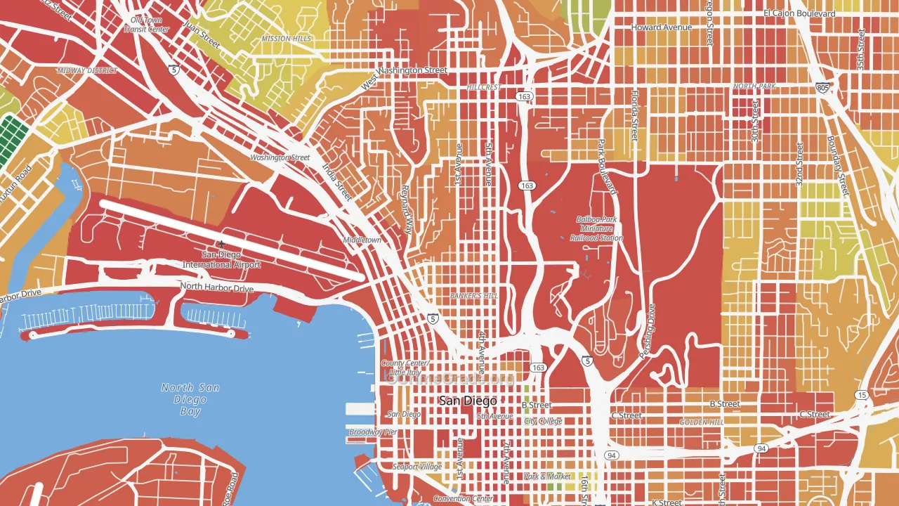 Park West, San Diego, CA Map of Theft Rates
