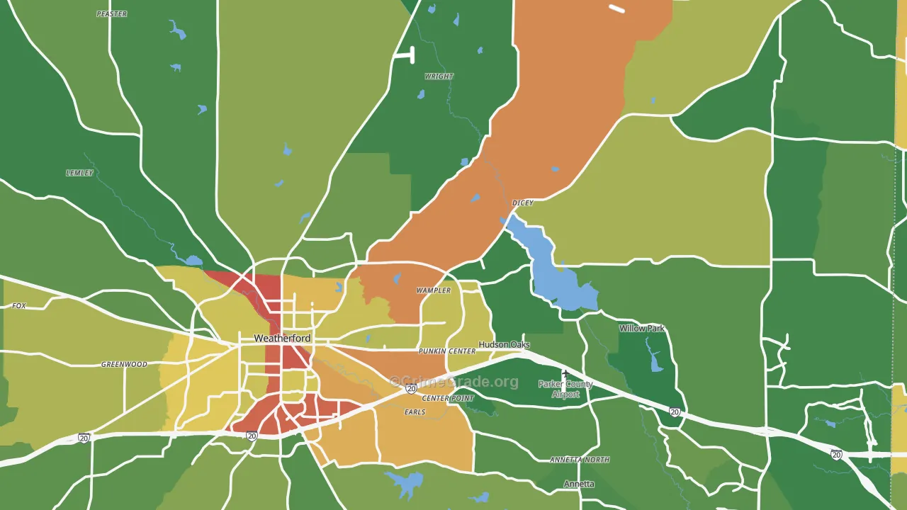 Parker County, TX Map of Theft Rates