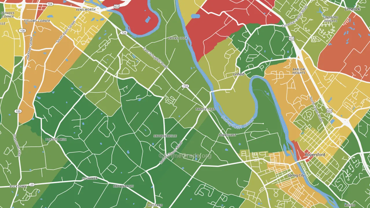 Parker Ford, PA Map of Theft Rates