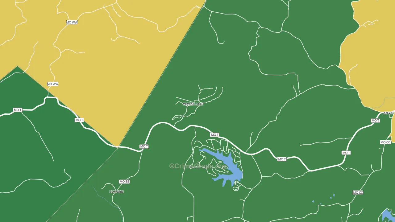 Parker Lake, MO Map of Theft Rates