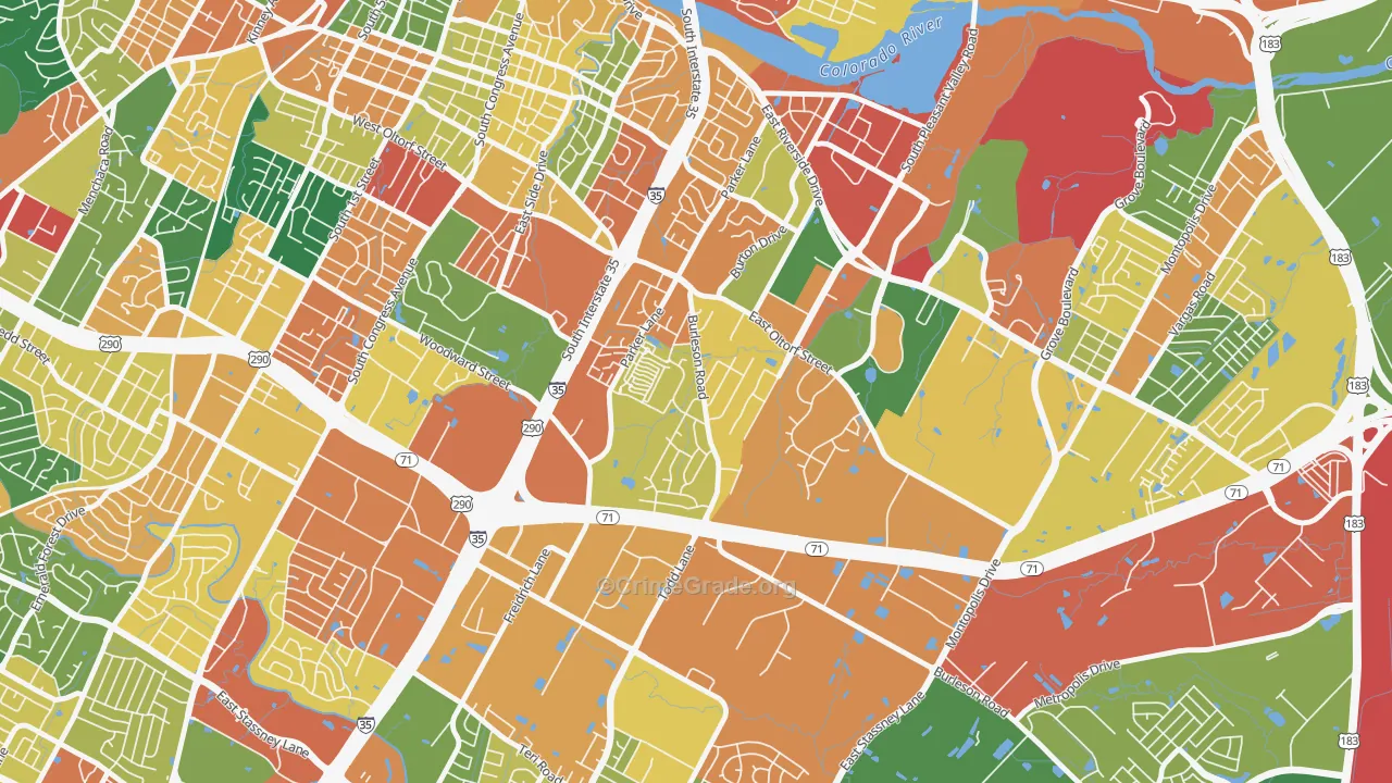 Parker Lane, Austin, TX Map of Theft Rates