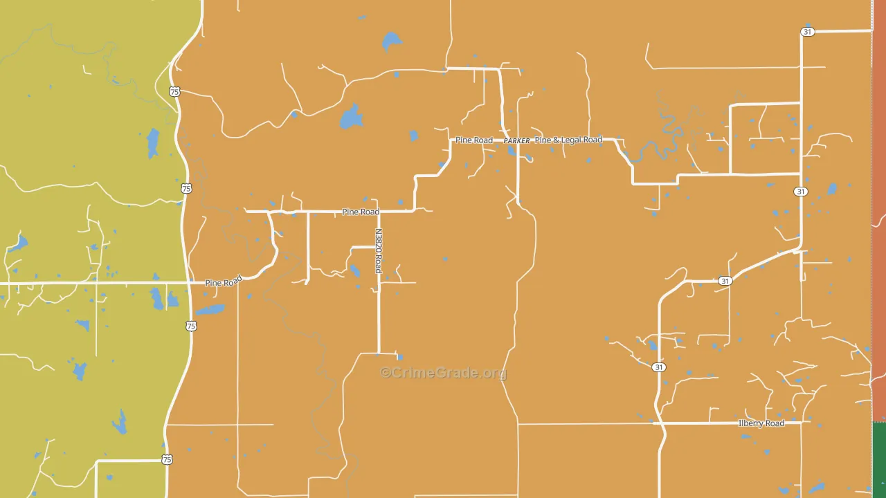 Parker, OK Map of Theft Rates