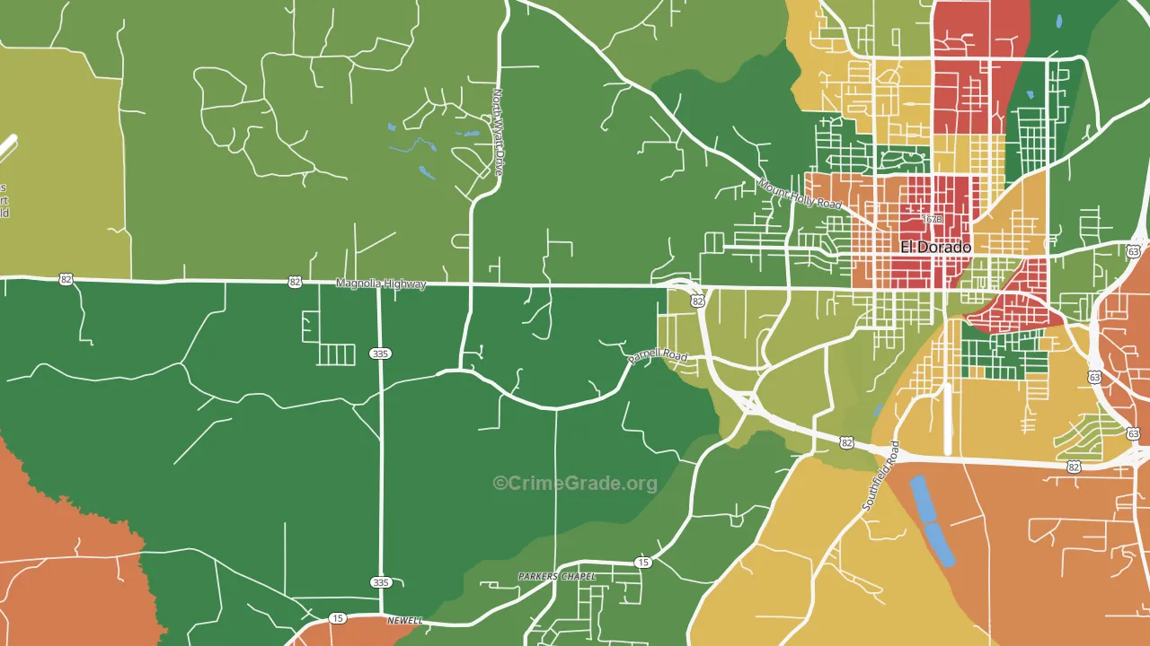 Parkers Chapel, AR Map of Theft Rates