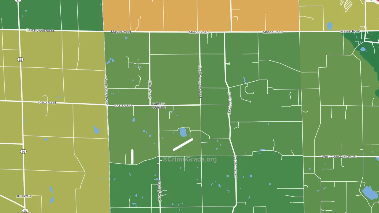 Parkers Corners, MI Map of Theft Rates