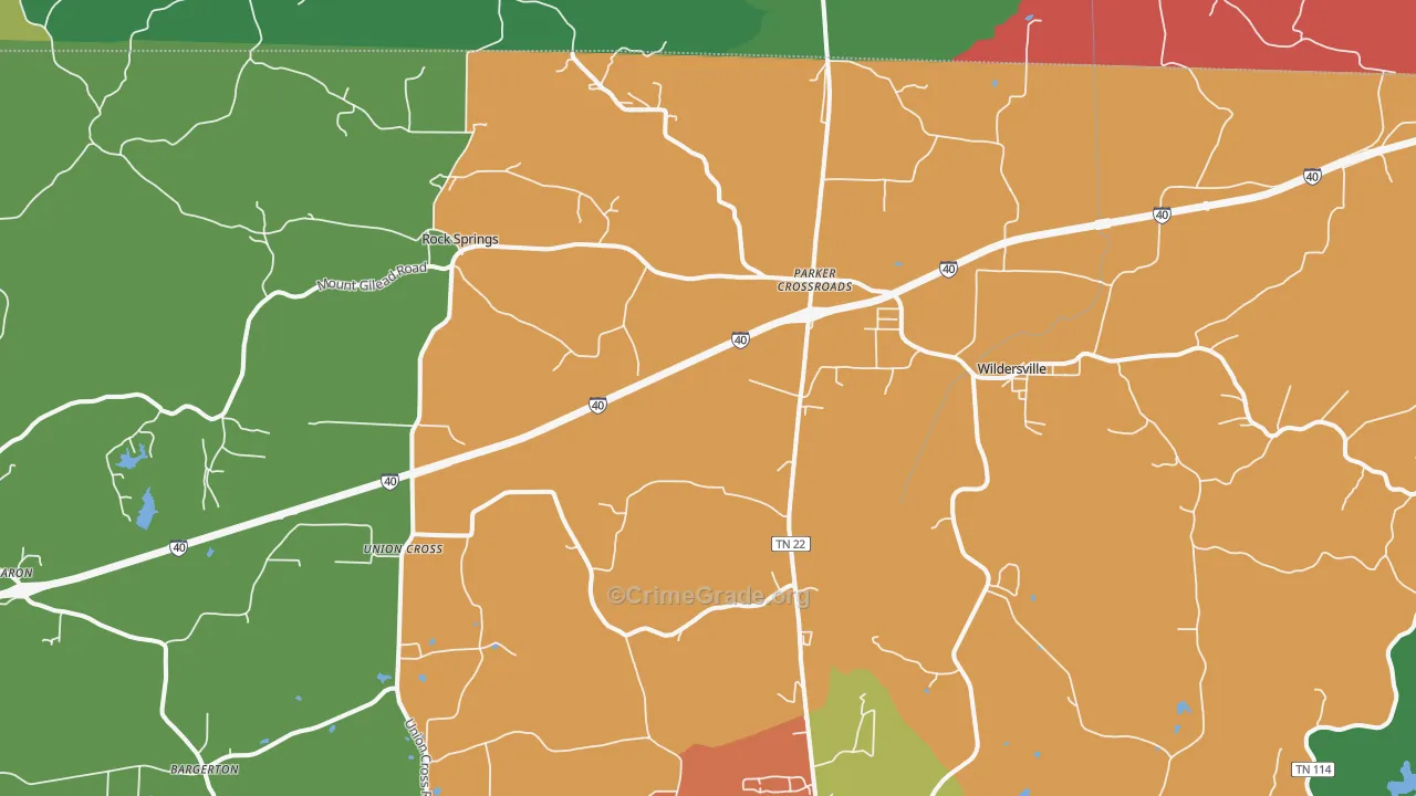 Parkers Crossroads, TN Map of Theft Rates