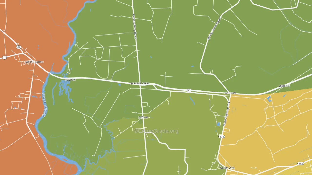 Parkers Ferry, SC Map of Theft Rates