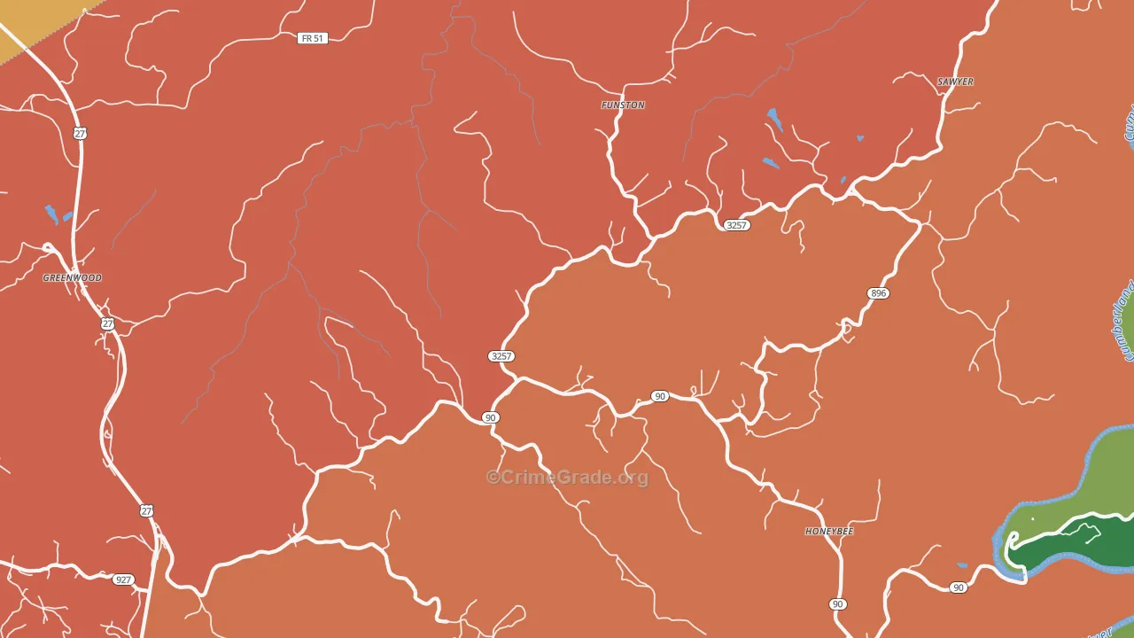 Parkers Lake, KY Map of Theft Rates