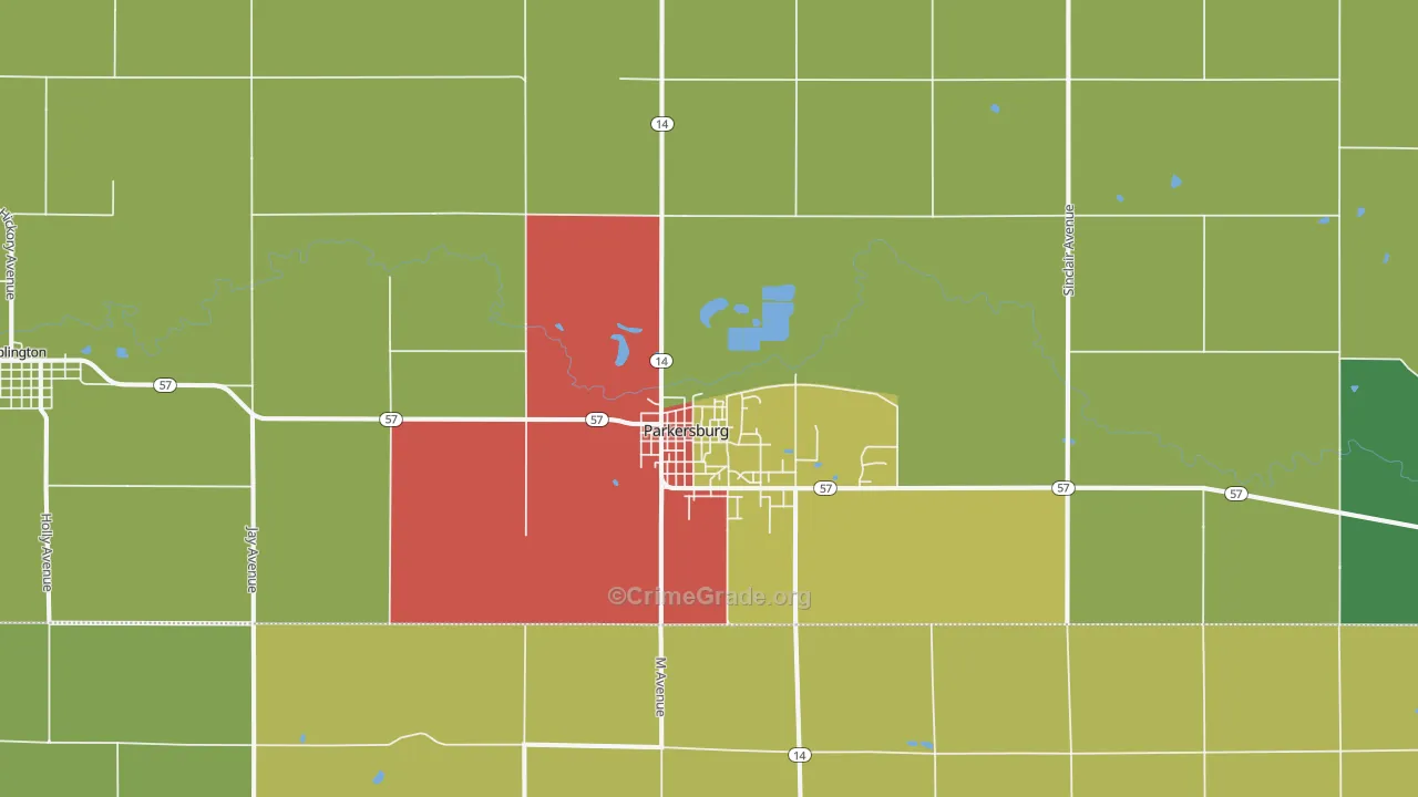 Parkersburg, IA Map of Theft Rates