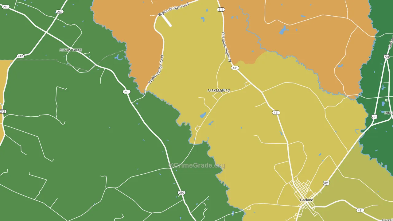 Parkersburg, NC Map of Theft Rates