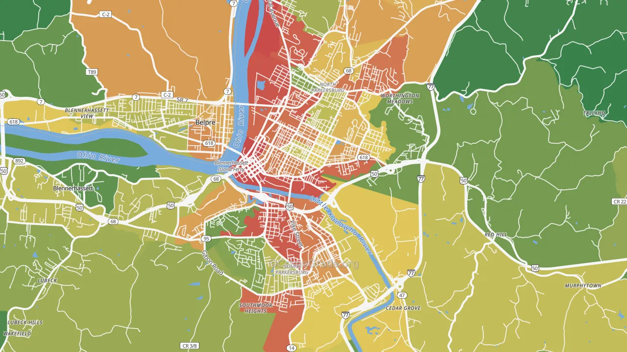 Parkersburg, WV Map of Theft Rates