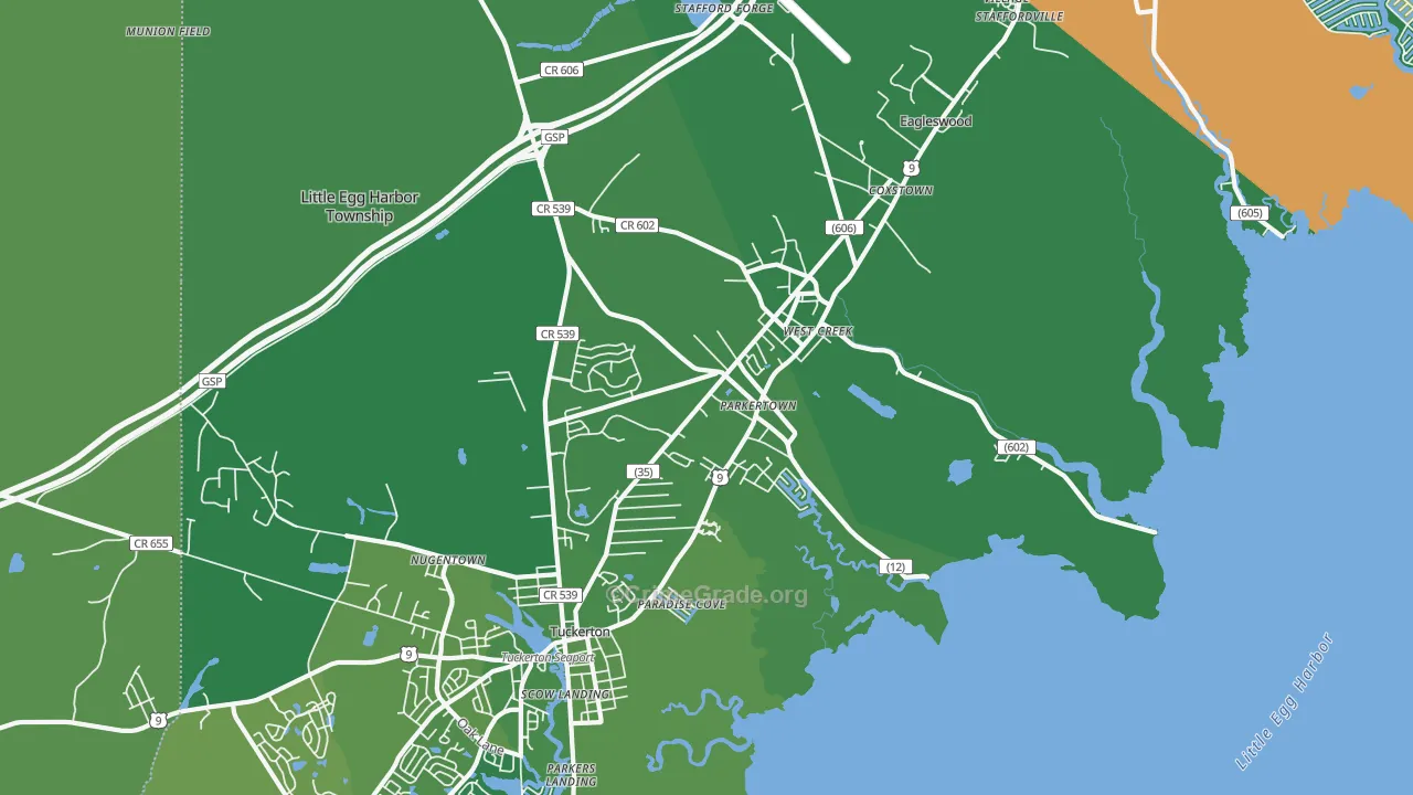 Parkertown, NJ Map of Theft Rates