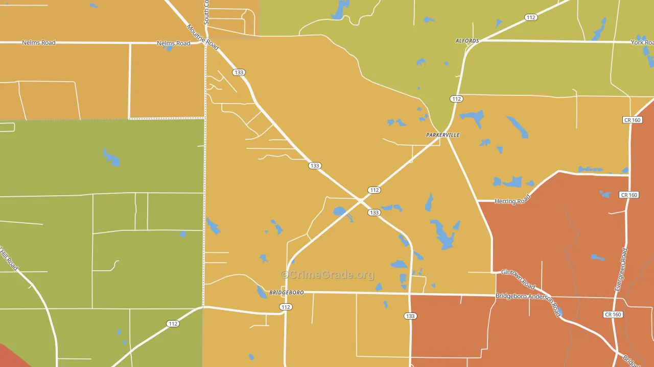 Parkerville, GA Map of Theft Rates