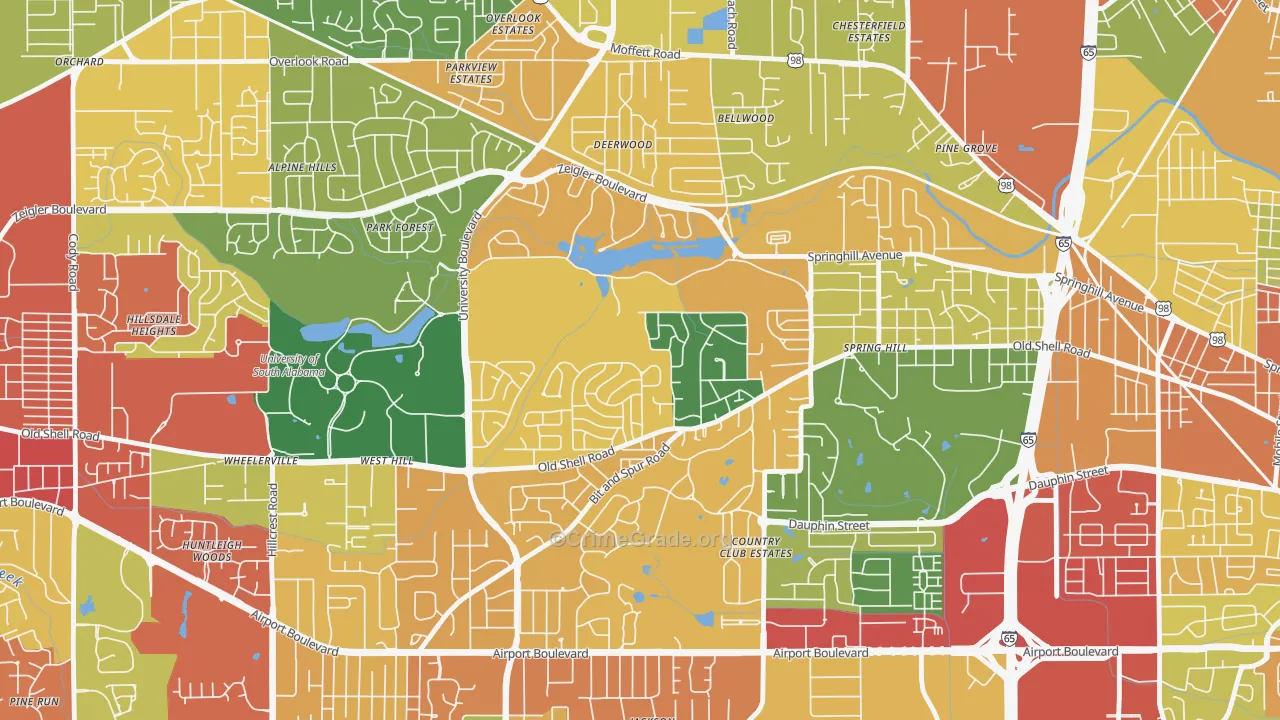 Parkhill, Mobile, AL Map of Theft Rates
