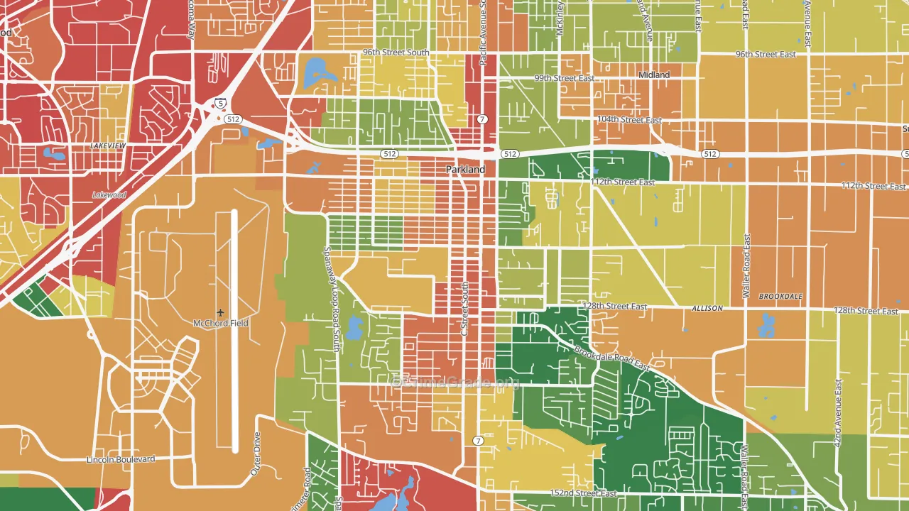Parkland, WA Map of Theft Rates