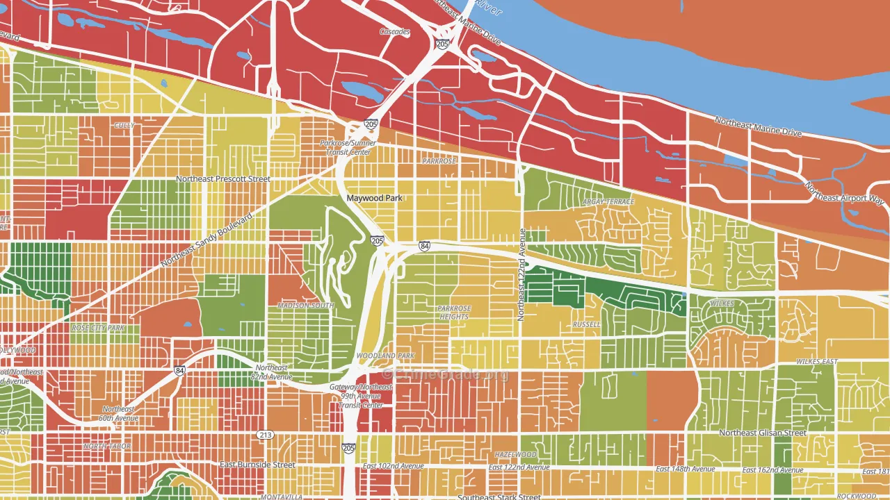 Parkrose, Portland, OR Map of Theft Rates
