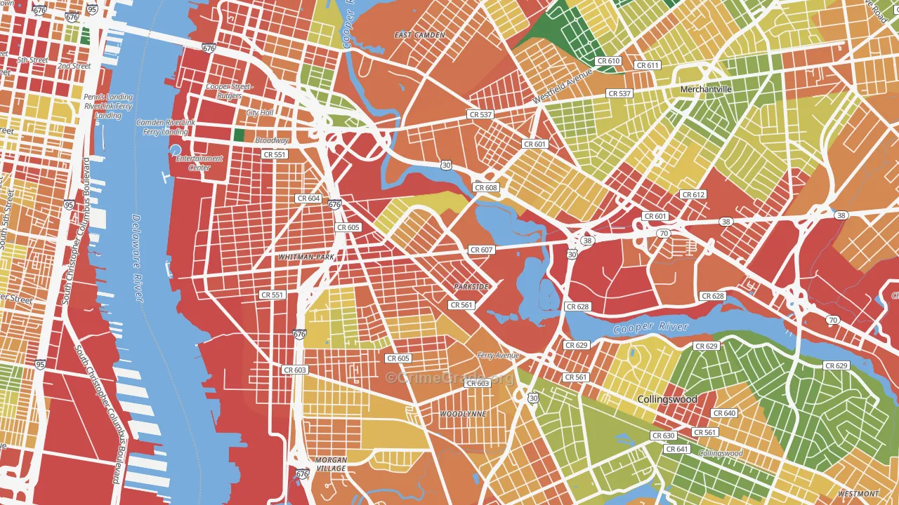 Parkside, Camden, NJ Map of Theft Rates