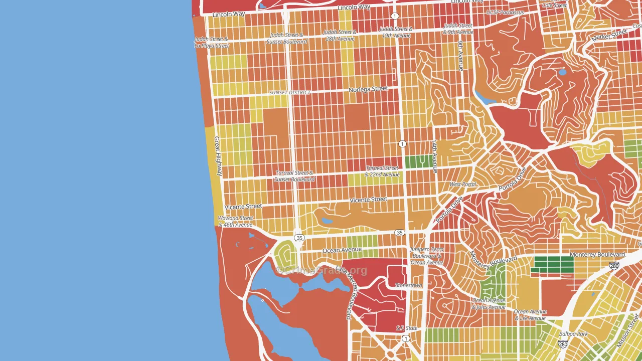 Parkside, San Francisco, CA Map of Theft Rates