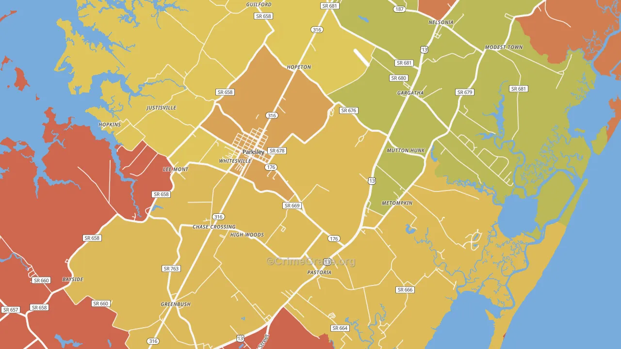 Parksley, VA Map of Theft Rates