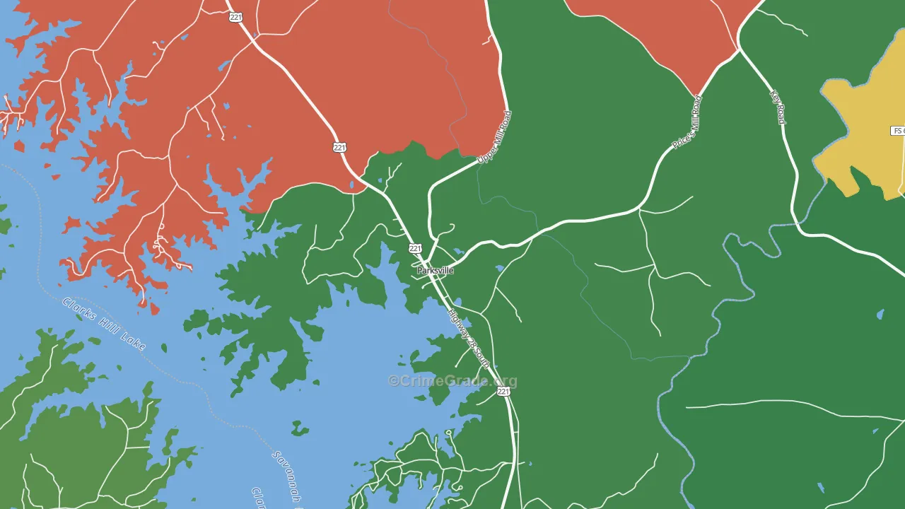 Parksville, SC Map of Theft Rates