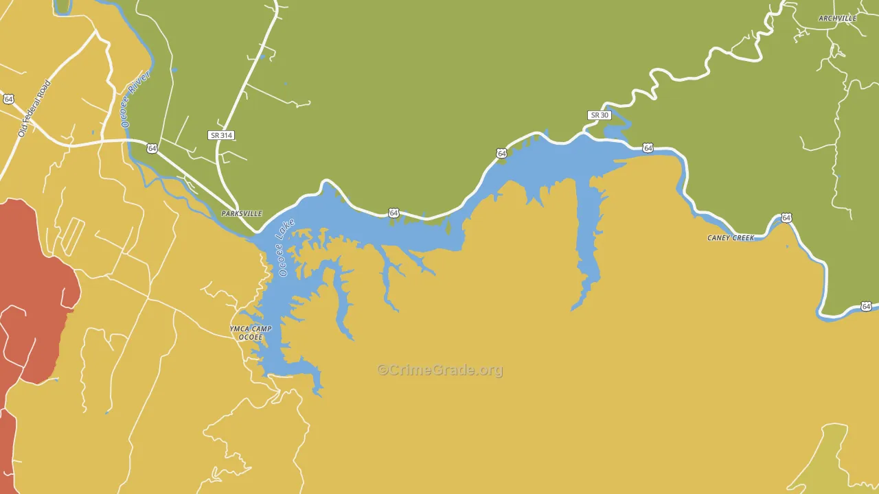 Parksville, TN Map of Theft Rates