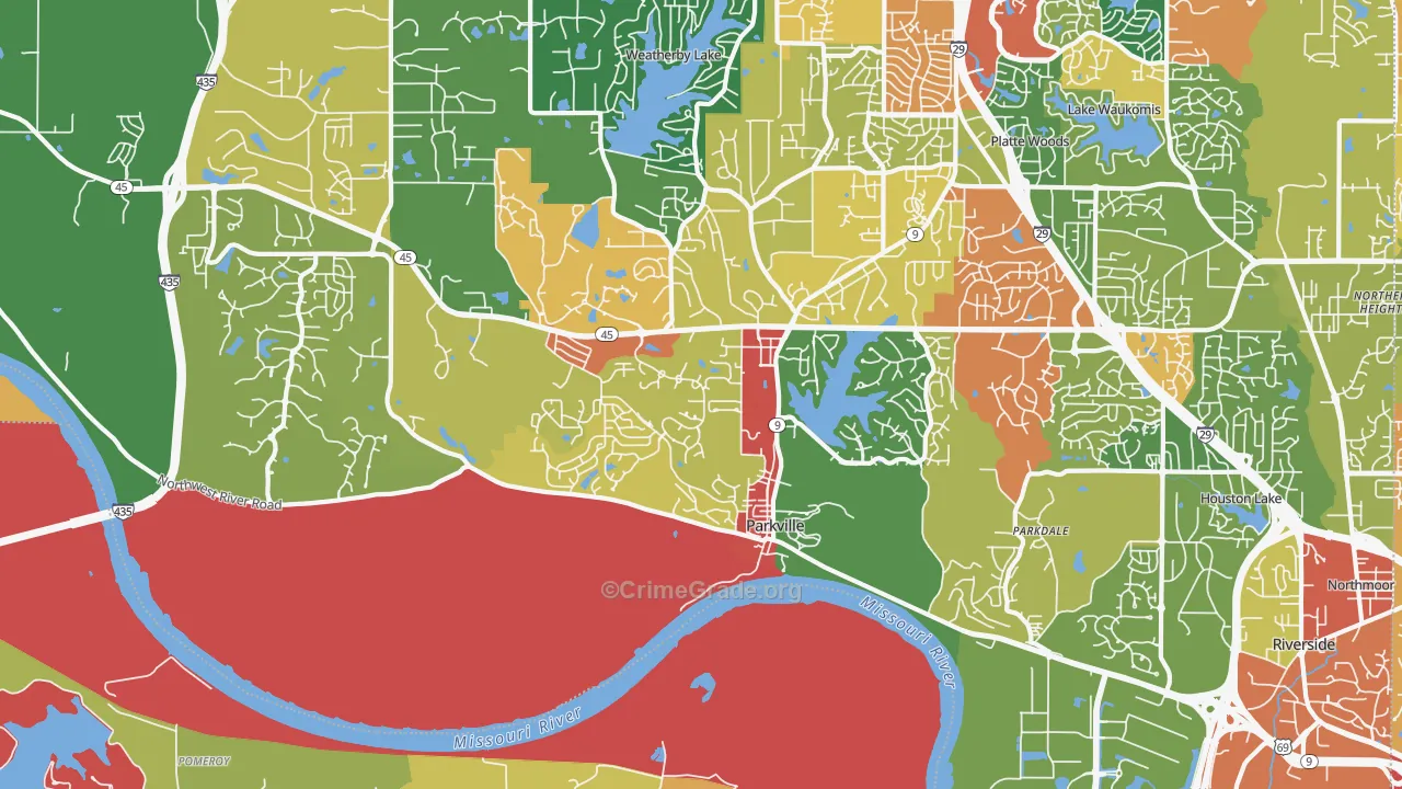 Parkville, MO Map of Theft Rates