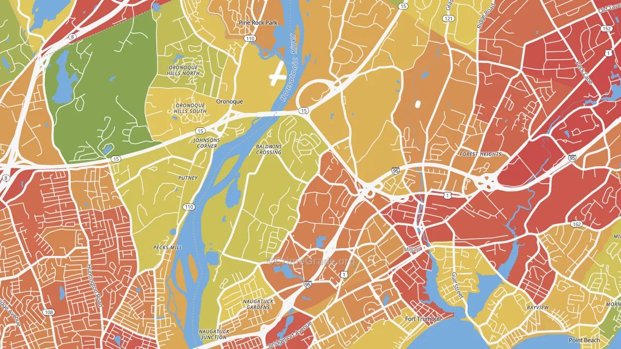 Parkway-Wheelers Farm Road, Milford, CT Map of Theft Rates