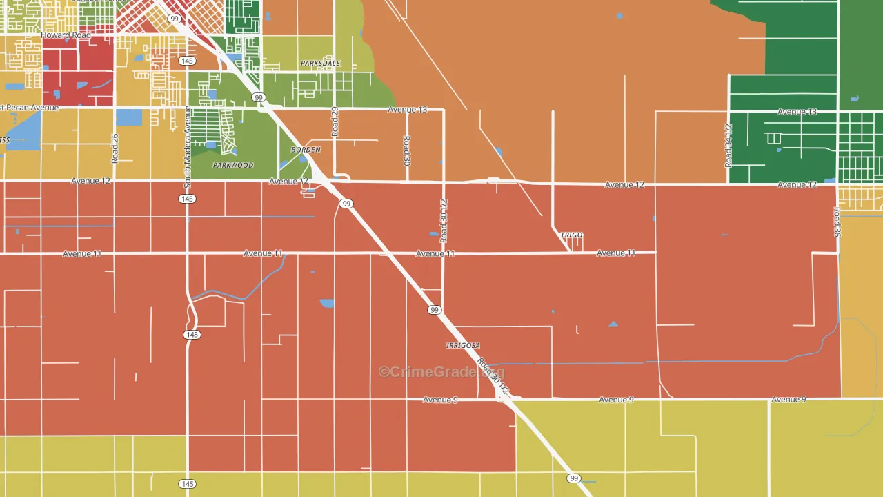 Parkwood, CA Map of Theft Rates