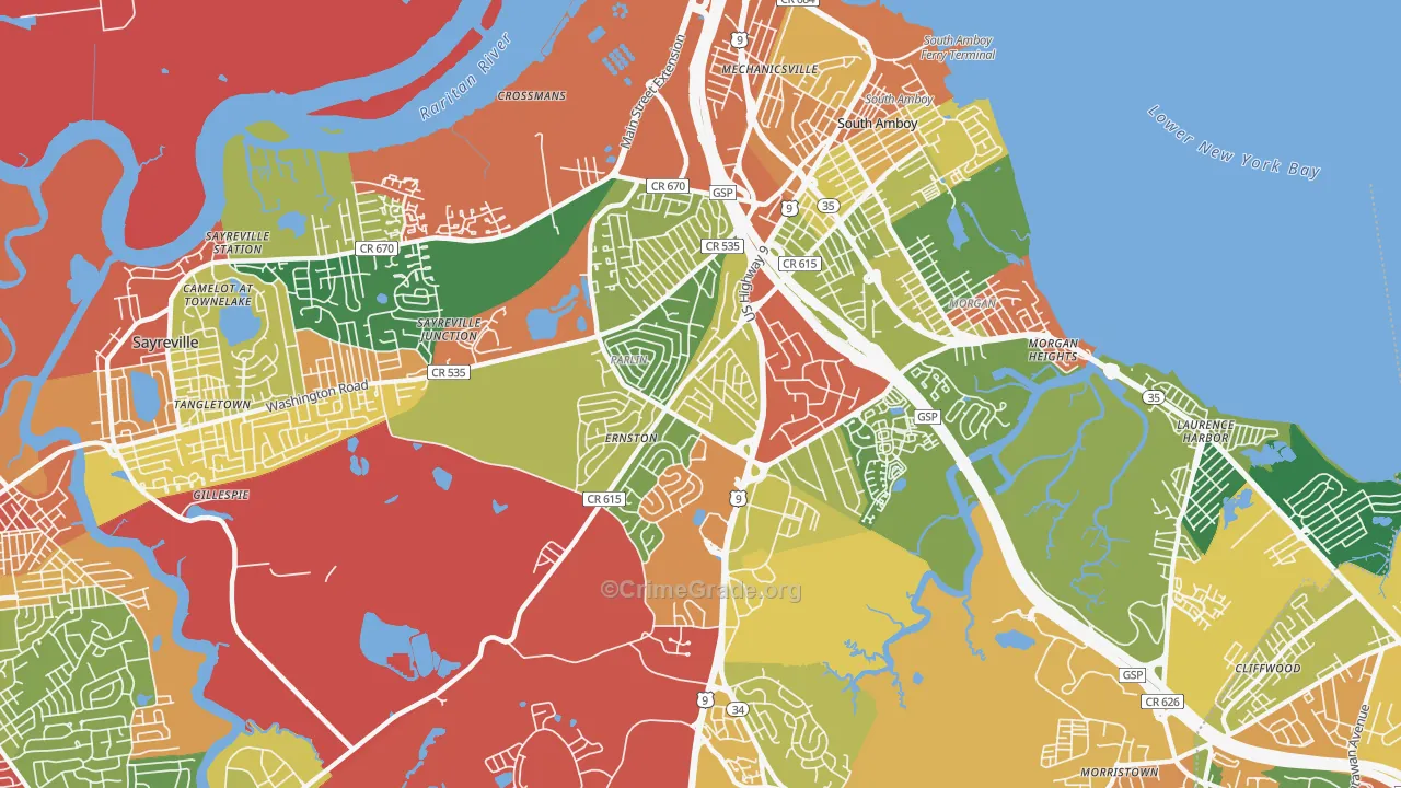 Parlin, NJ Map of Theft Rates