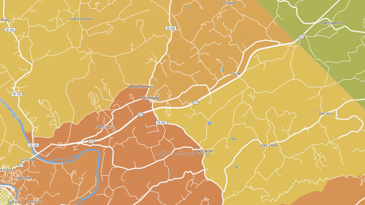 Parrottsville, TN Map of Theft Rates