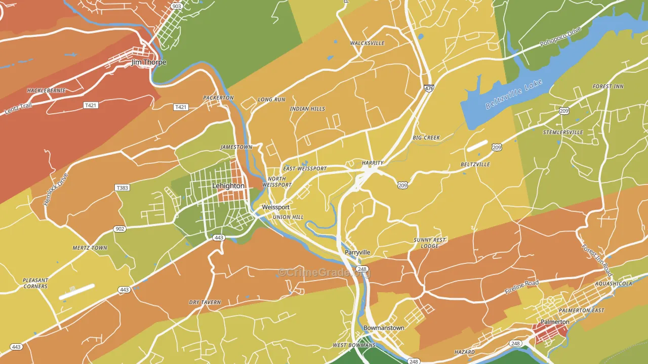 Parryville, PA Map of Theft Rates