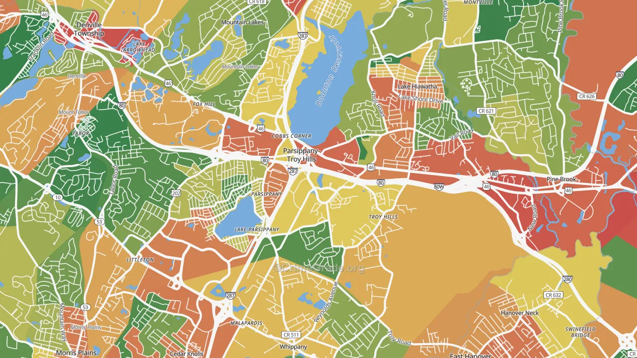 Parsippany, NJ Map of Theft Rates