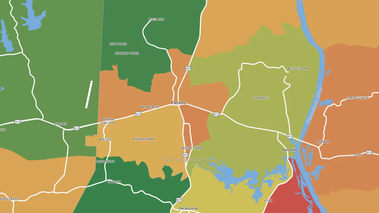 Parsons, TN Map of Theft Rates