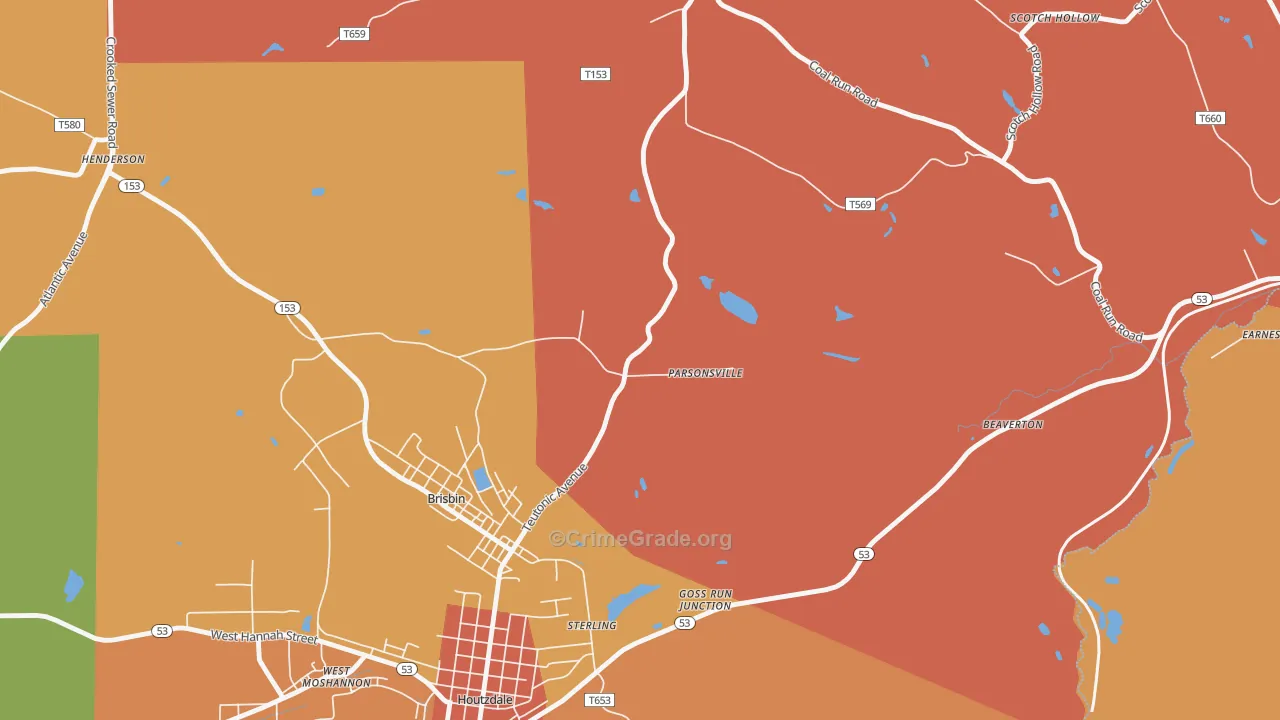 Parsonville, PA Map of Theft Rates