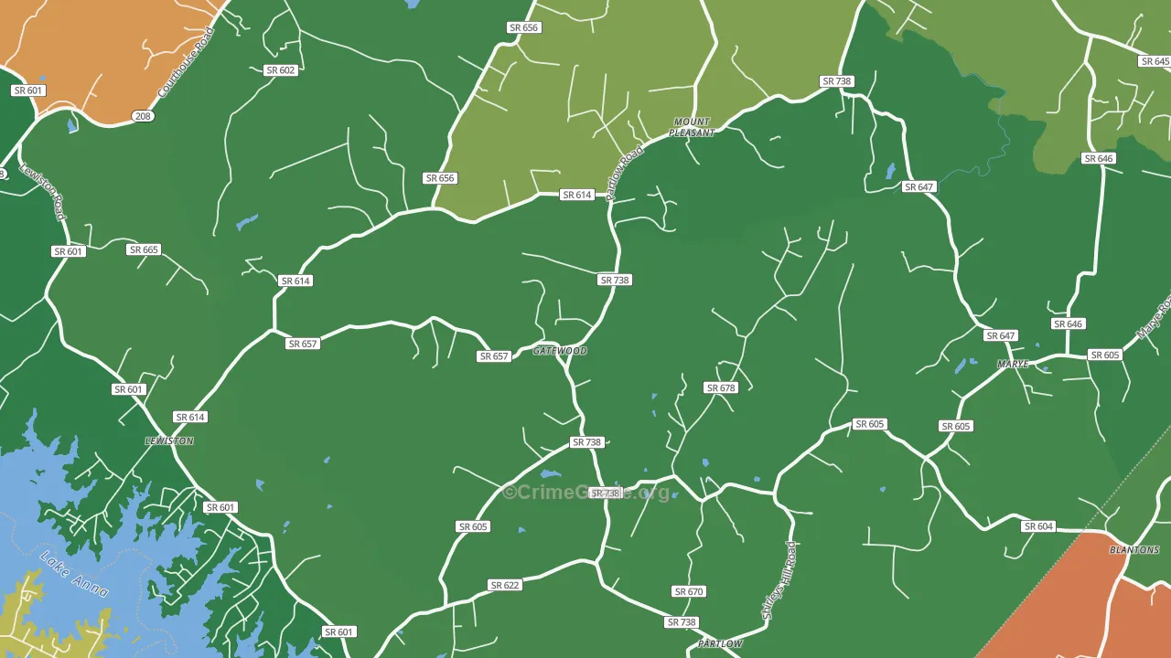 Partlow, VA Map of Theft Rates