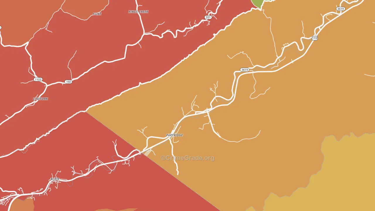 Partridge, KY Map of Theft Rates