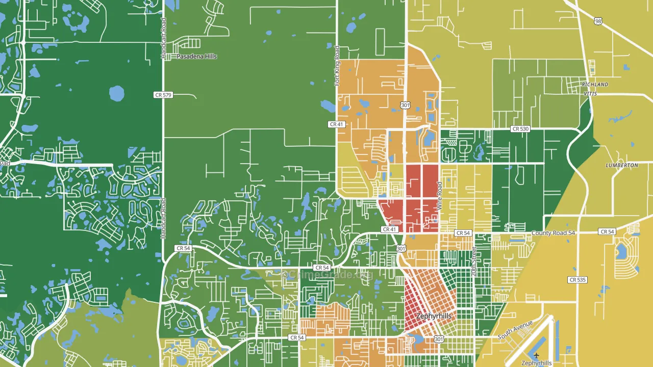 Pasadena Hills, FL Map of Theft Rates