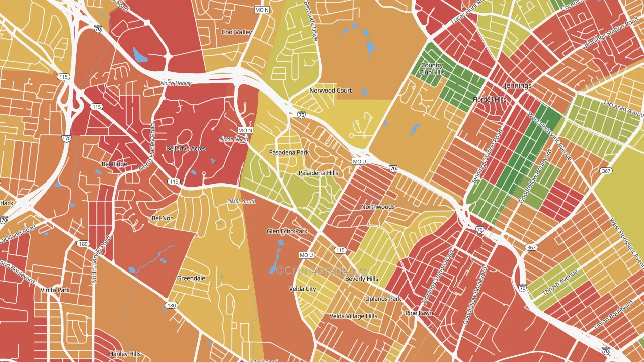 Pasadena Hills, MO Map of Theft Rates