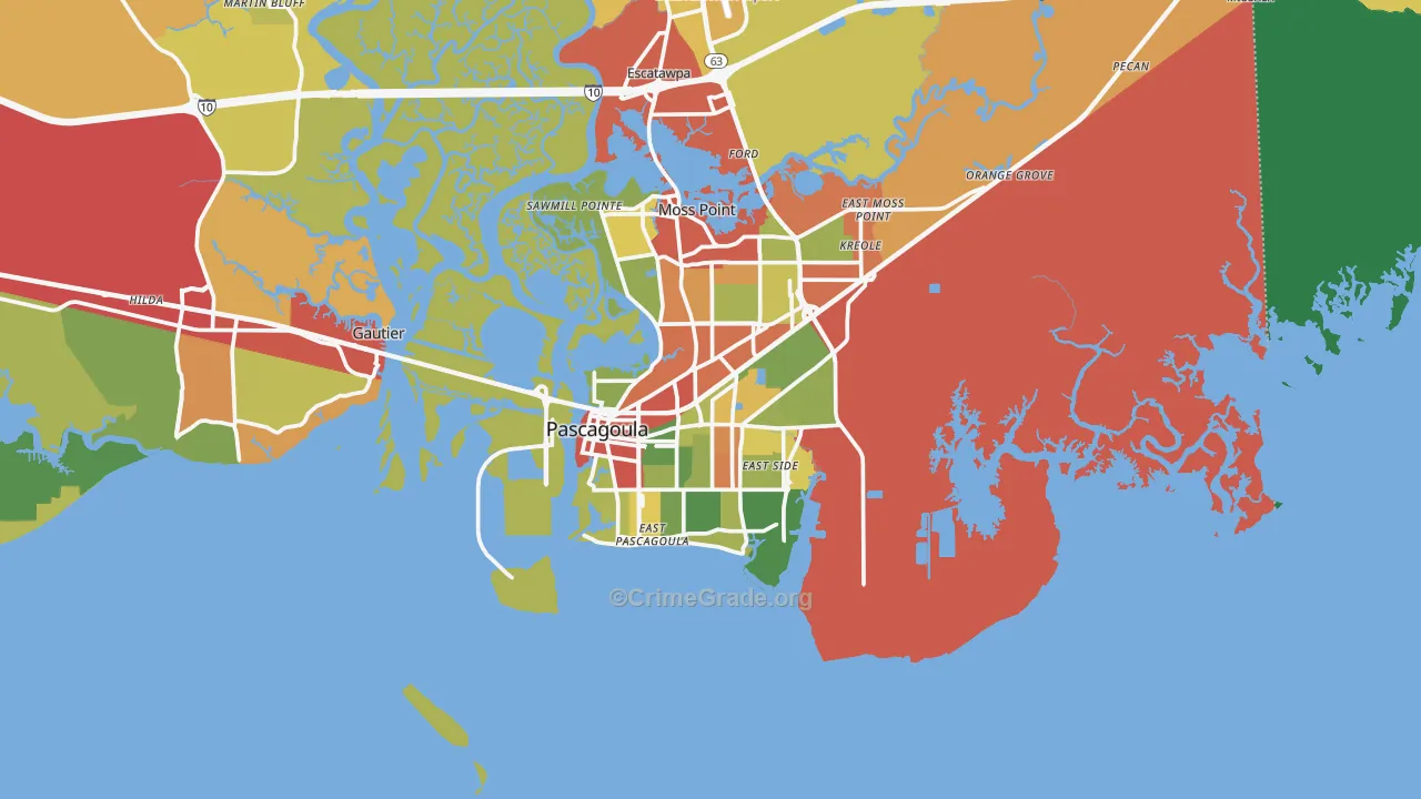 Pascagoula, MS Map of Theft Rates