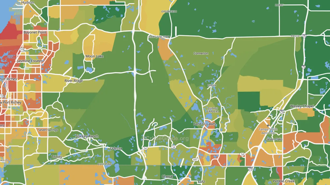 Pasco County, FL Map of Theft Rates