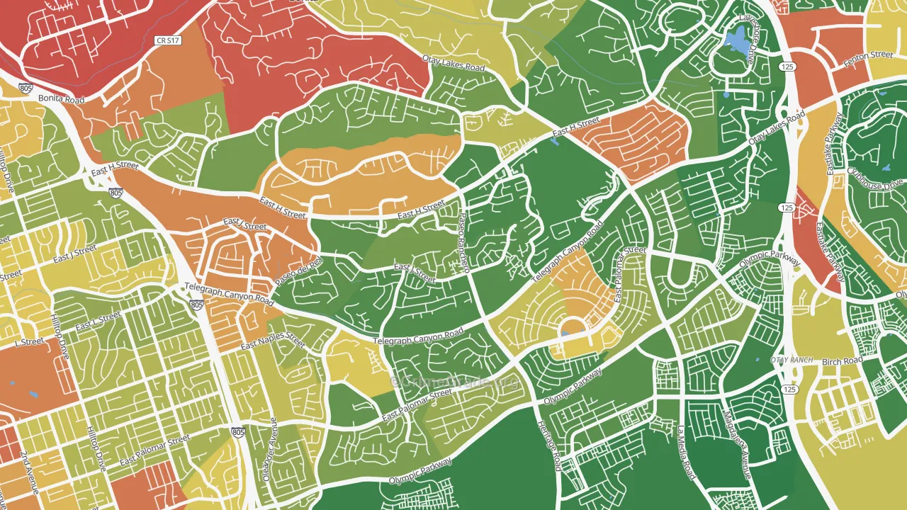 Paseo Ranchoero, Chula Vista, CA Map of Theft Rates