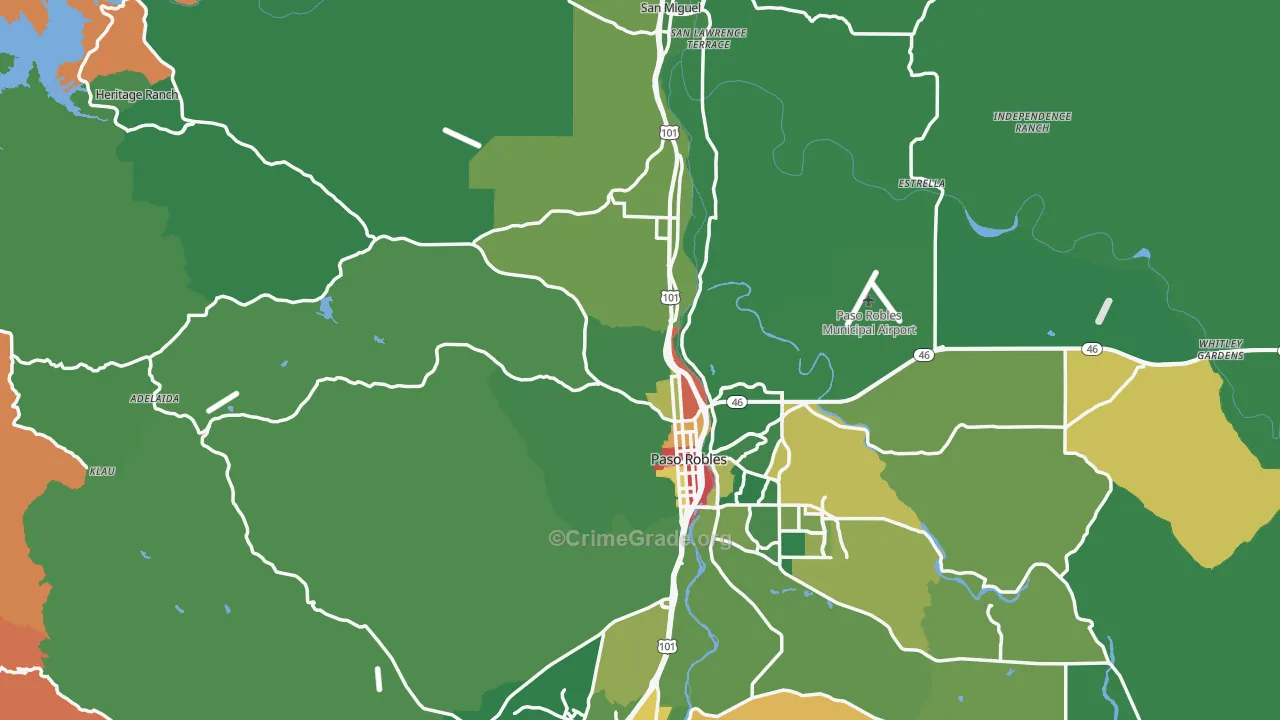 Paso Robles, CA Map of Theft Rates