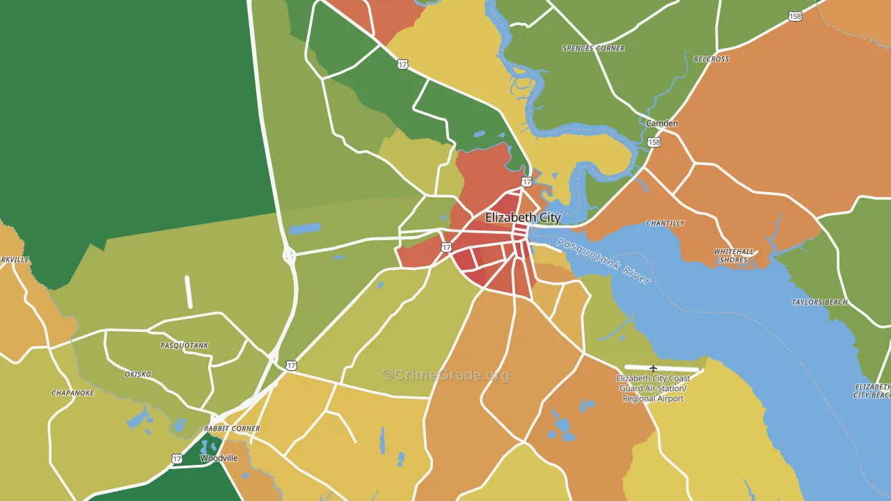 Pasquotank County, NC Map of Theft Rates