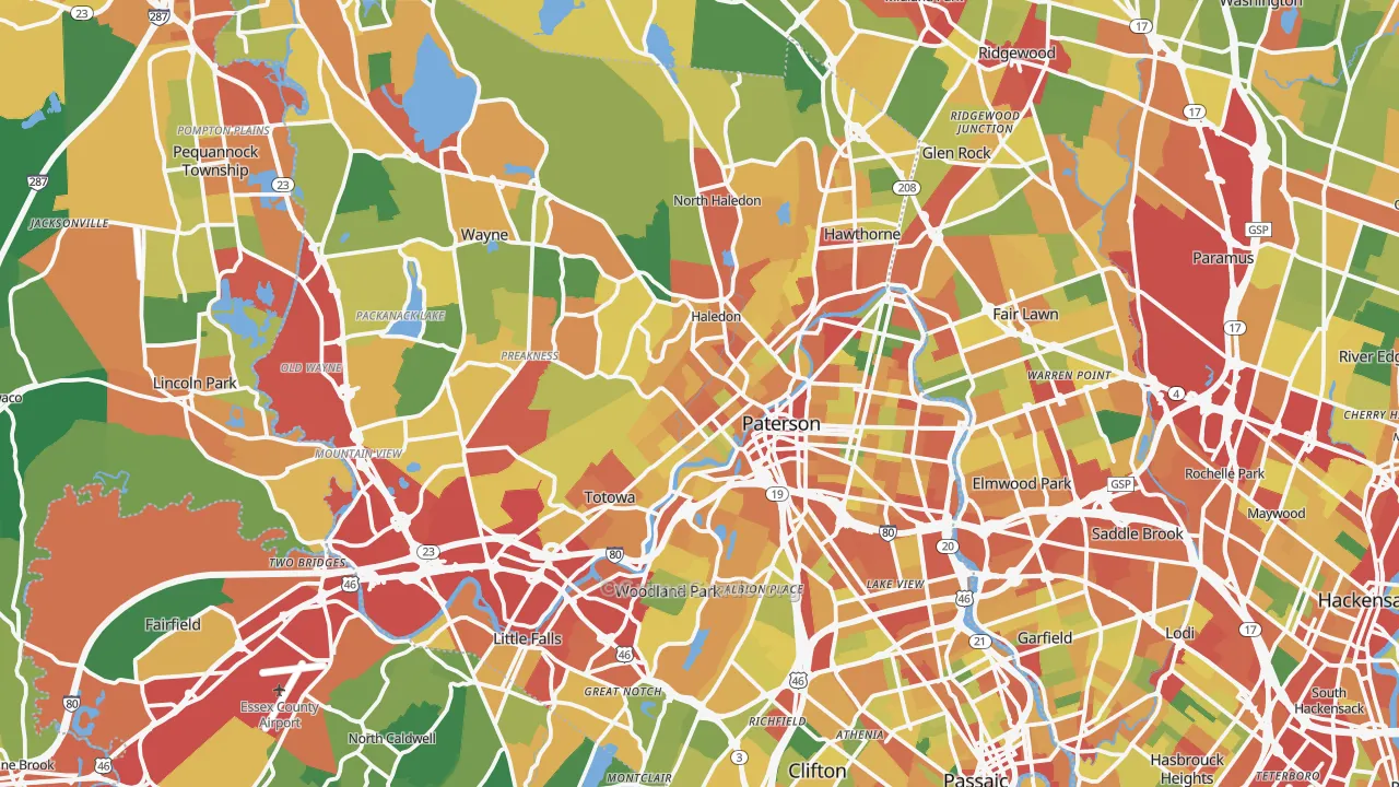Passaic County, NJ Map of Theft Rates