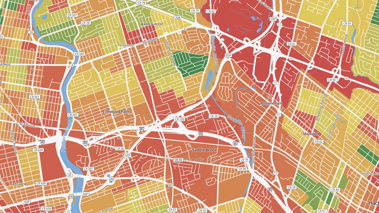 Passaic Junction, Saddle Brook, NJ Map of Theft Rates