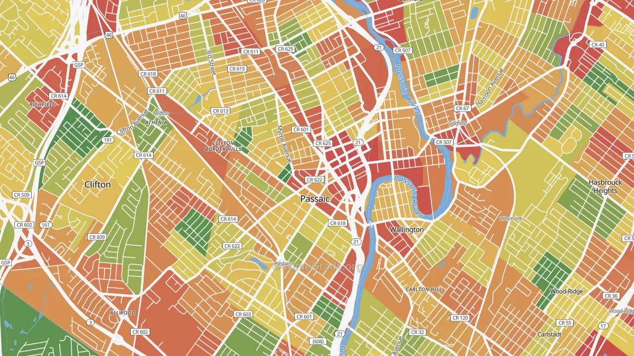 Passaic, NJ Map of Theft Rates