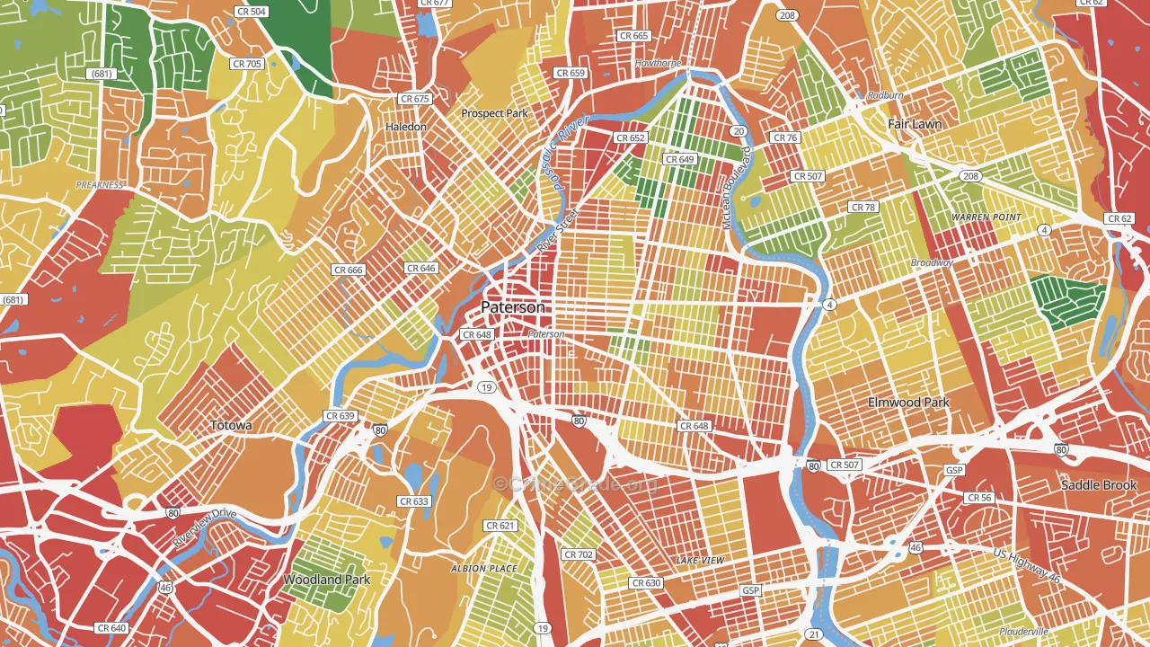 Paterson, NJ Map of Theft Rates