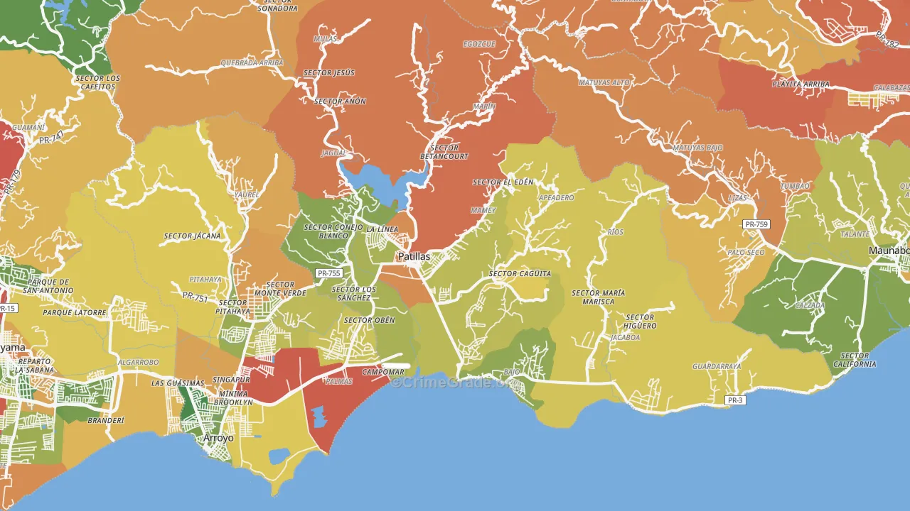 Patillas Municipio, PR Map of Theft Rates