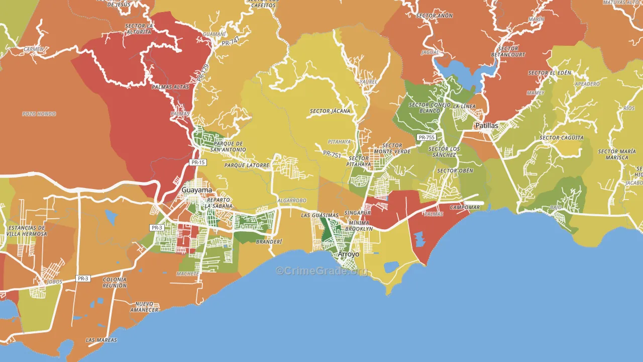 Patillas, PR Map of Theft Rates